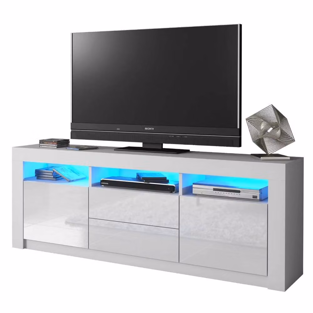 FORGEVIO Modern TV Stand Cabinet with White Matt Body and White Gloss Doors – 5