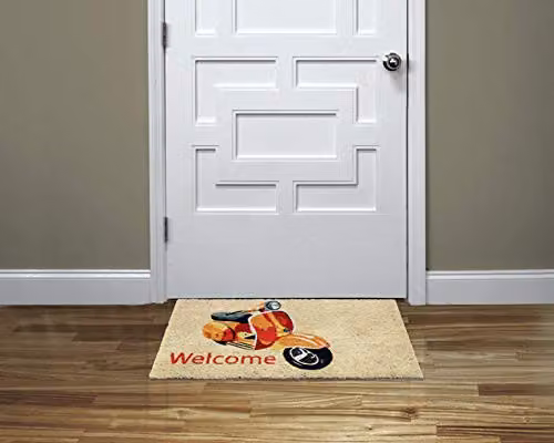 Coco&Coir Non-Slip Coir Door Mat with Scooter Ride Design, Multicolour, W: 75 cm, D: 45 cm, H: 1.5 cm – 2