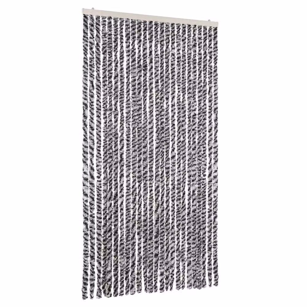 Berkfield Home Striped Chenille Soft Fly Curtain in Grey, Black and White, W/H: 100 x 230 cm – 3