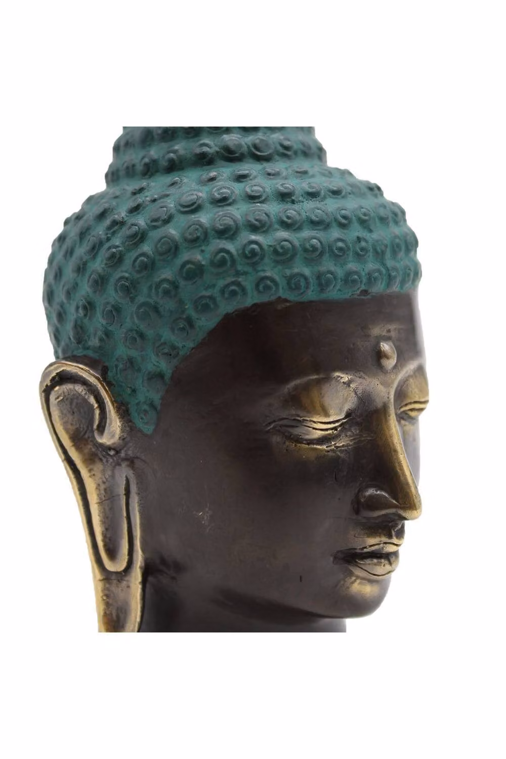 KDMD Large Antique Brass Buddha Head Decorative Metal Tabletop Sculpture in Petrol – 3
