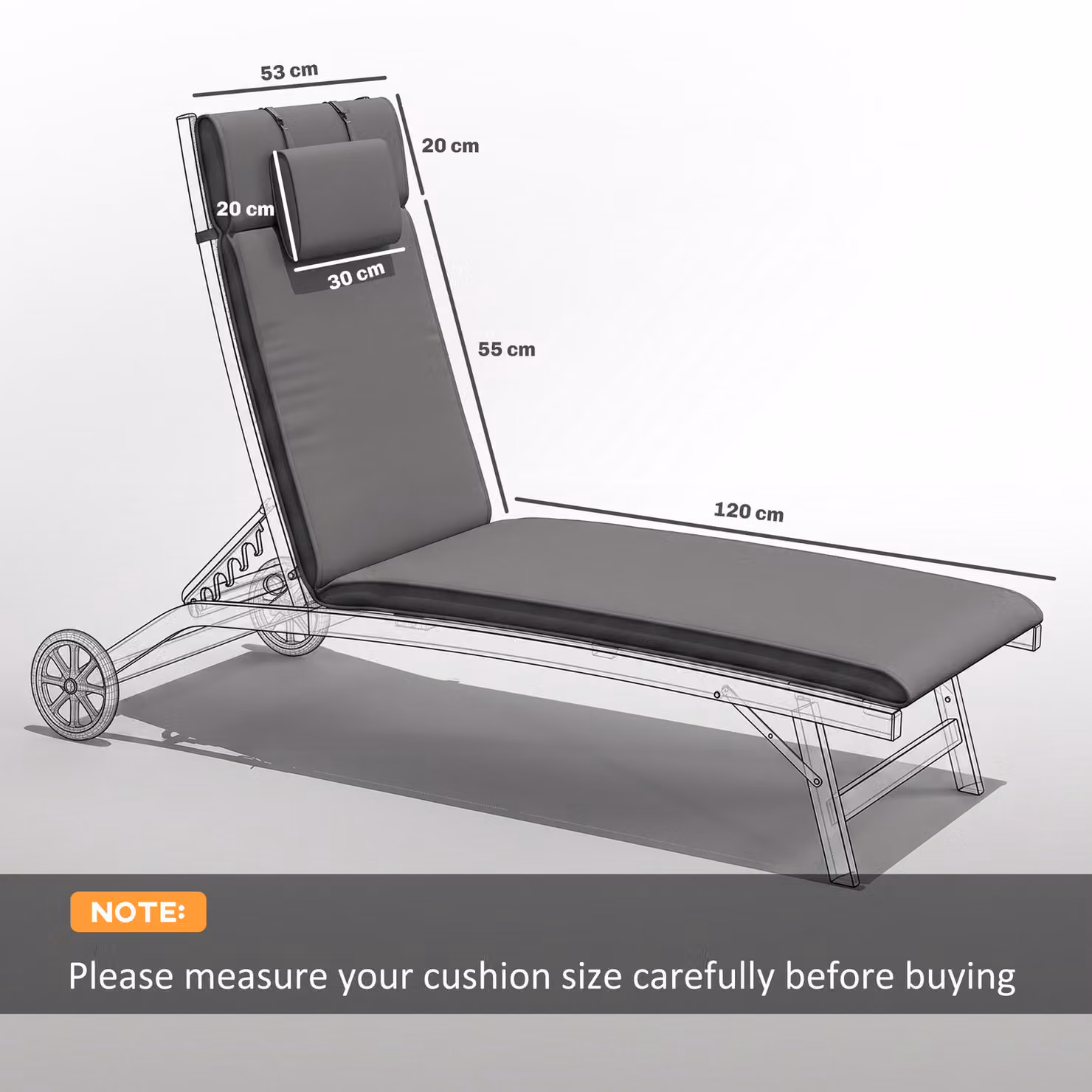 Outsunny Grey Garden Sun Lounger Replacement Cushion with Pillow – 3