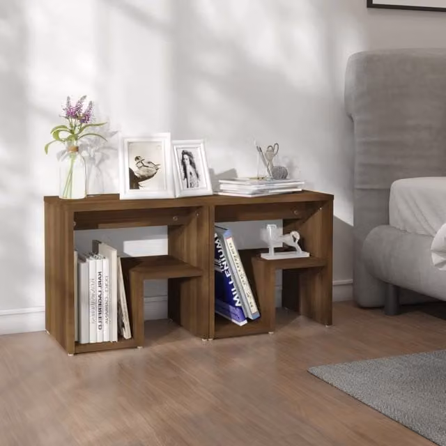 Berkfield Home Set of 2 Modern Brown Oak Bedside Cabinets, W/D/H: 40 x 30 x 40 cm – 1