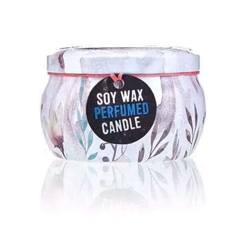 KDMD Floral Art Tin Tealight Candle in Blue, Silver and Multicolour