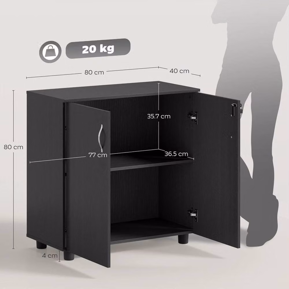 KORVIXA Black 2-Tier Locking Filing Cabinet with Adjustable Shelves and Hinged Doors, Height: 100 cm, Width: 80 cm, Depth: 40 cm – 2