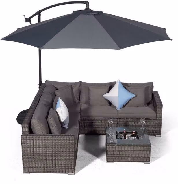 Giardino Havana 5 Seat Rattan Corner Sofa Set with Ice Bucket Coffee Table in Grey