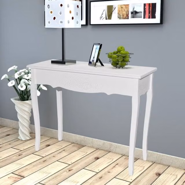 Berkfield Home Classic Lacquered White Rectangular Dressing Console Table – 1