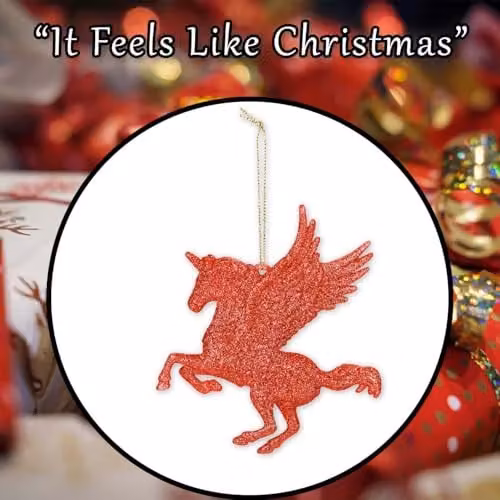 VFM e-Store Red Glitter Flying Unicorn Hanging Christmas Tree Decoration, Height: 21.5 cm – 6