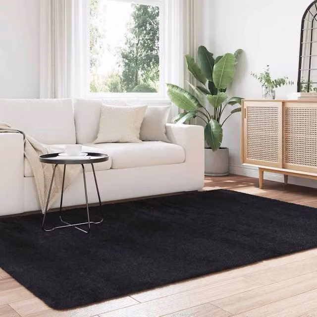 Berkfield Home NAVARRA Black Shaggy High Pile Polyester Rug, W: 160 cm, D: 230 cm