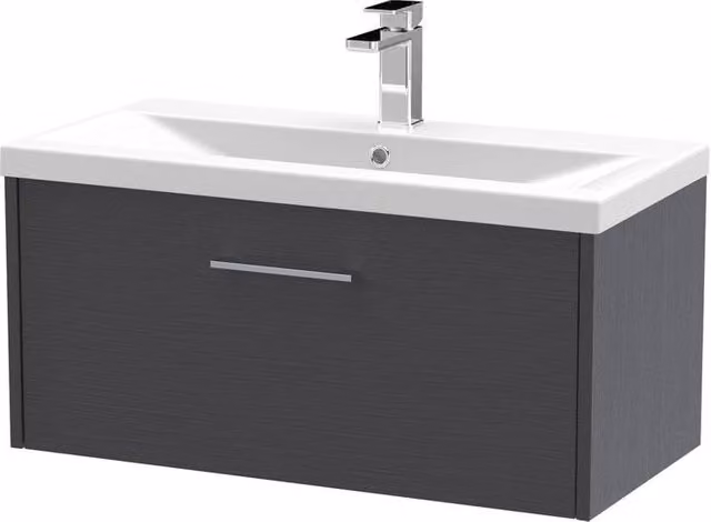 Balterley Winshill 1 Drawer Vanity Basin Unit, Dark Grey Woodgrain, Width: 80 cm – 1