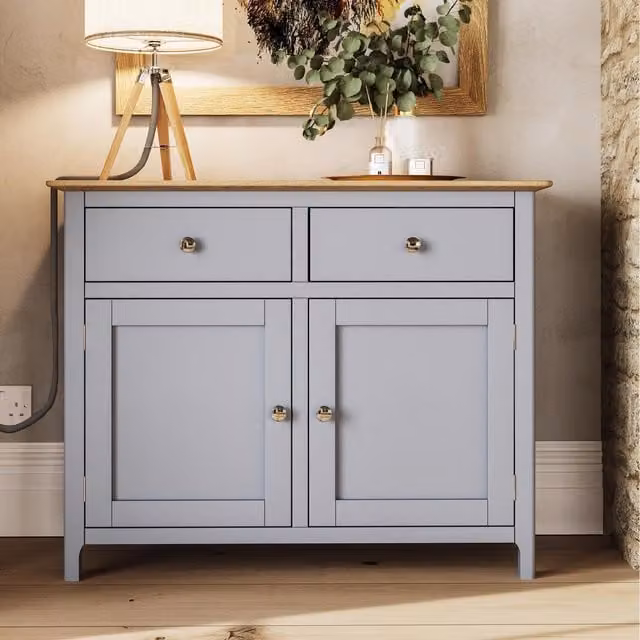 Taberno Modern Grey Sideboard with 2 Doors, 2 Drawers and Oak Effect Top