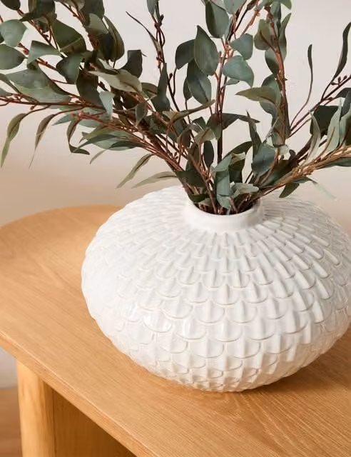 M&S White Ceramic Scalloped Textured Tabletop Vase