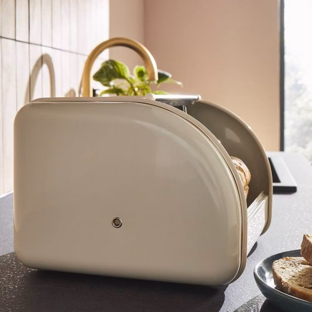 Morphy Richards Equip Beige Compact Bread Bin and 3 Canister Set with Stainless Steel Roll Front Design – 4