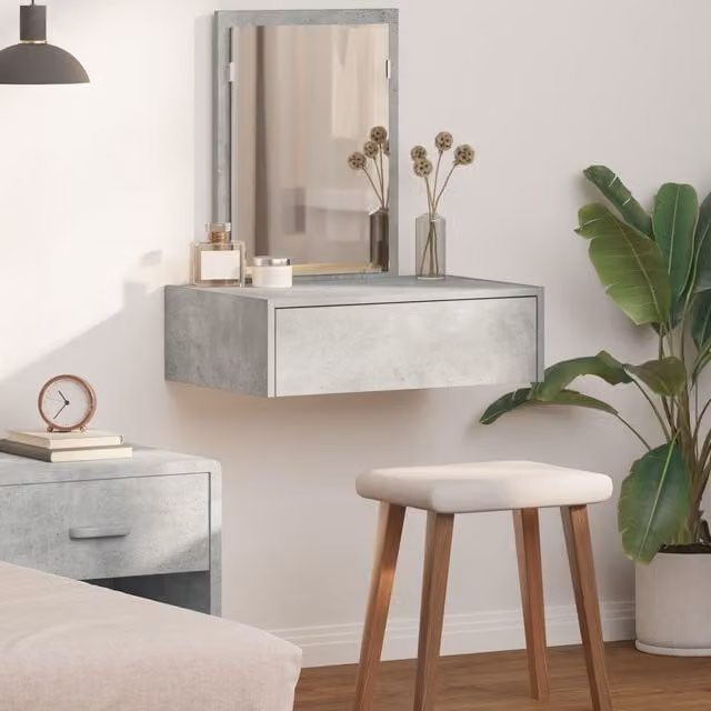 Berkfield Home Wall Hanging Dressing Table in Grey, W/D/H: 60 x 40 x 70 cm
