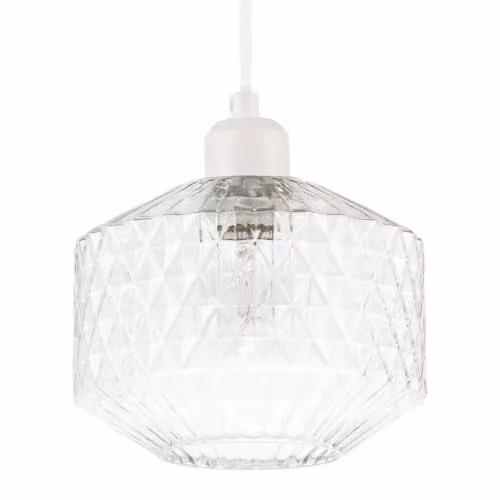 Happy Homewares Art Deco Transparent Glass Cylinder Pendant Lighting Shade, W: 16 cm, H: 22 cm