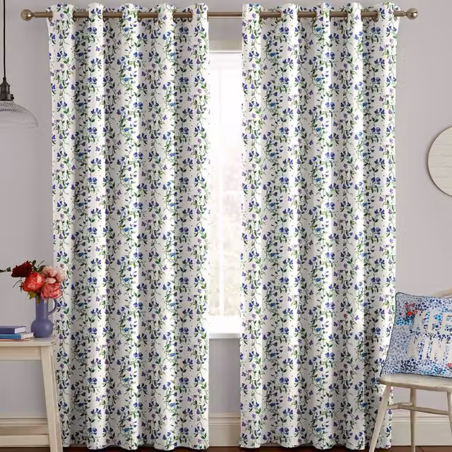 Cath Kidston Sweet Pea Made to Measure Blackout Floral Cotton Curtain in Purple and White