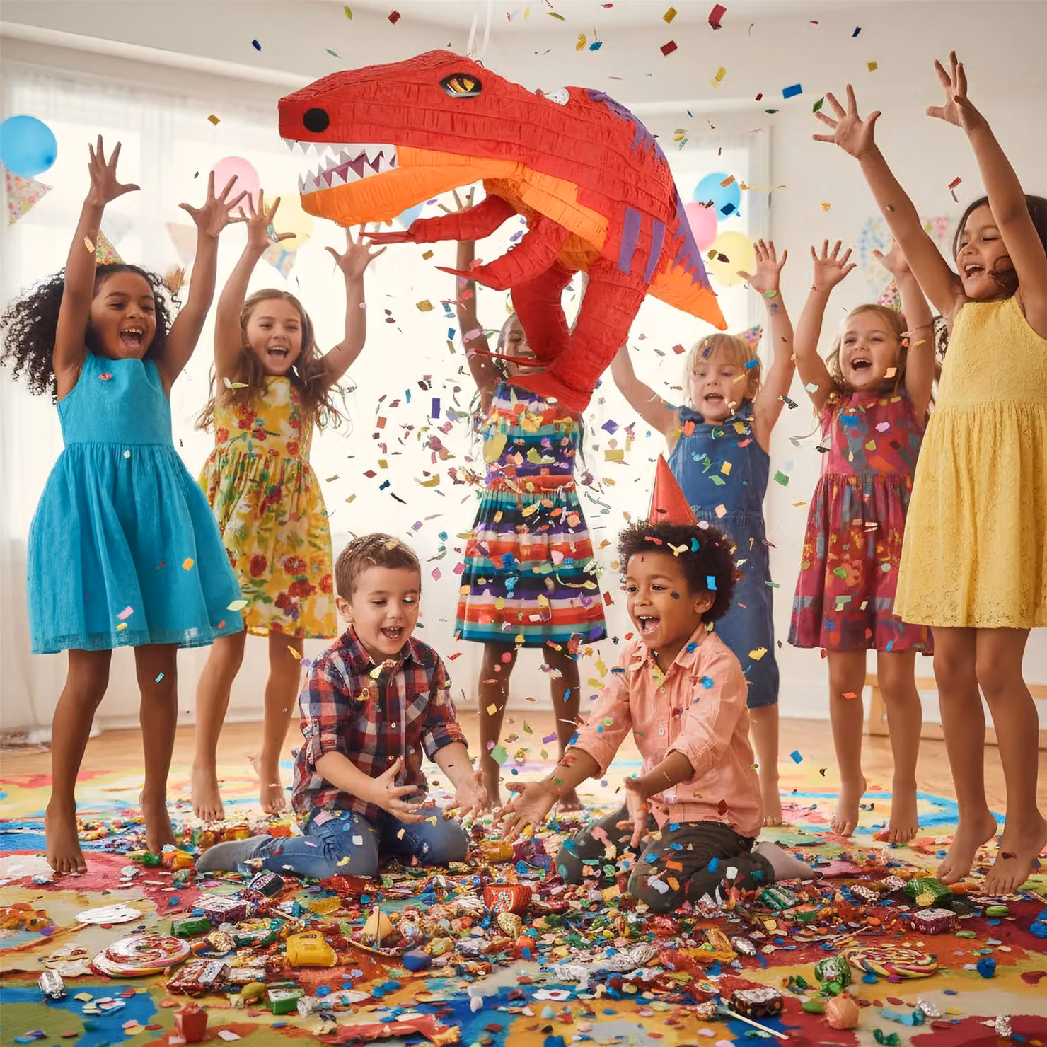 Fax Potato Red T-Rex Pinata Set, 2-Piece Party Decoration Kit – 4