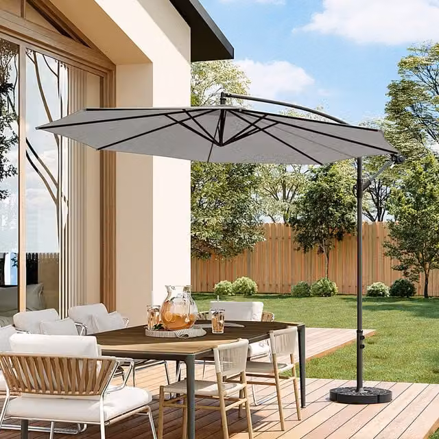 Livingandhome Cantilever Garden Parasol Umbrella with Base in Grey