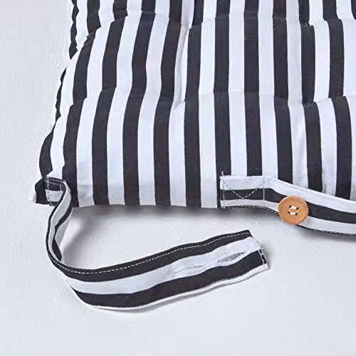 Homescapes Black and White Stripe Cotton Seat Pad with Straps, 40 x 40 cm – 4