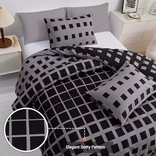 Grace 4 Piece Single Duvet Cover Set with Matching Fitted Sheet in Black or Grey, Reversible Microfibre Bedding Set, W/D/H: 135 x 200 cm, 50 x 75 cm, 90 x 190 cm – 5