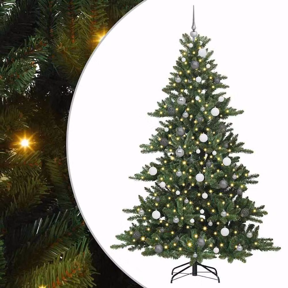 Berkfield Home Artificial Hinged Green Christmas Tree with 300 LEDs, Height: 210 cm – 2