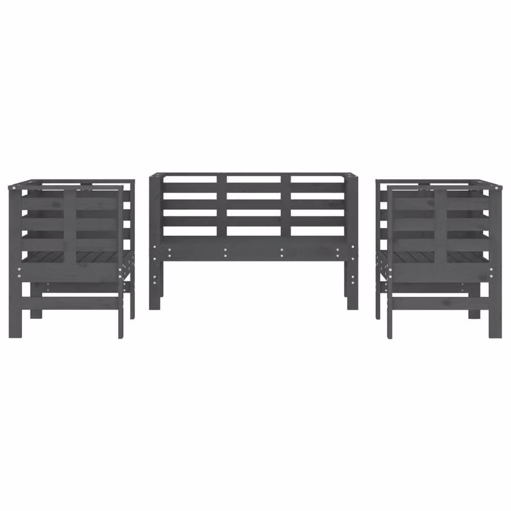 Berkfield Home 3 Piece Grey Solid Pine Wood Garden Lounge Set with Cushions – 3