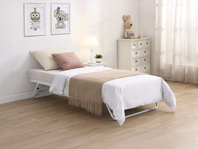 Vente-unique Adonis Metal Folding Guest Bed, White, W/D/H: 190 x 90 x 30 cm