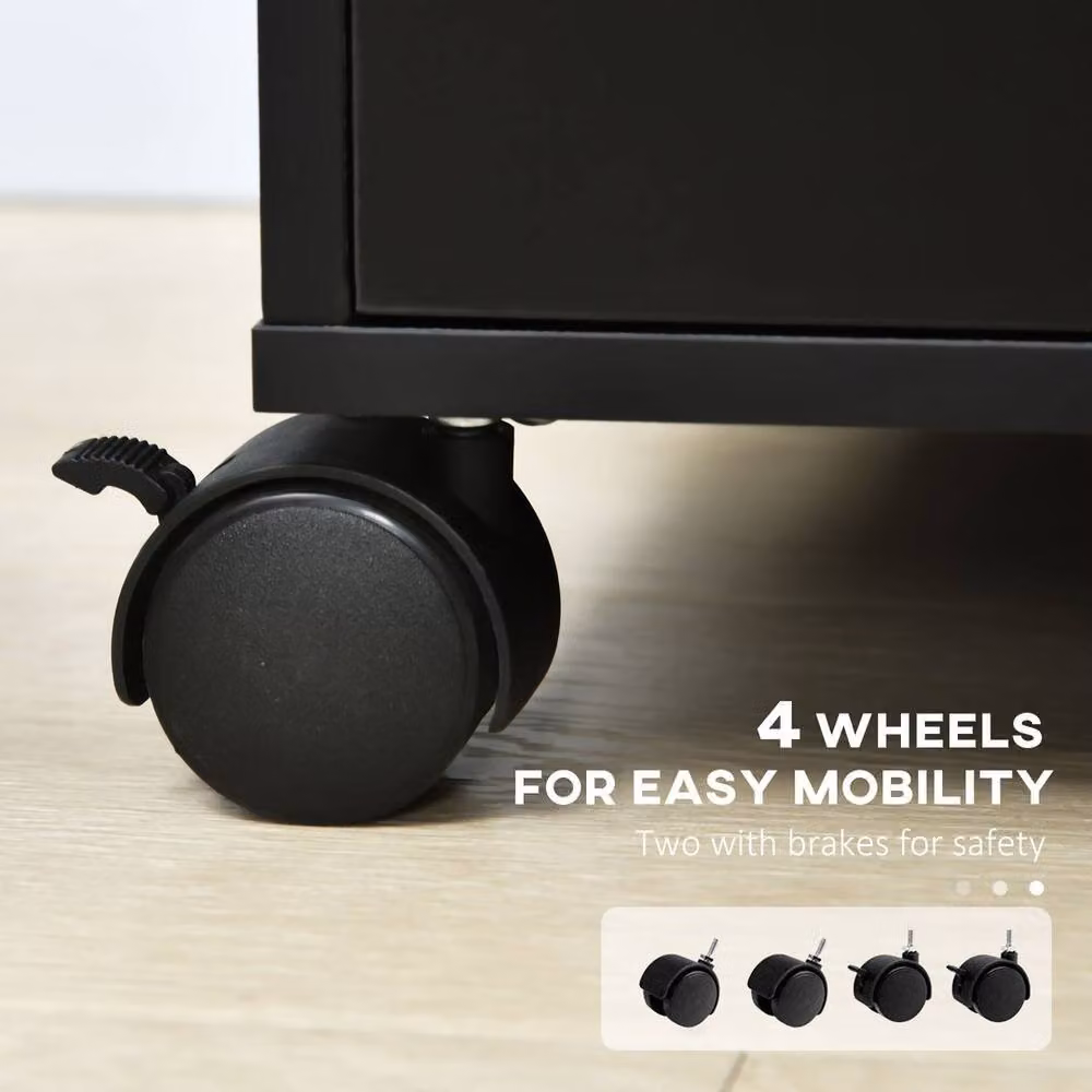 KORVIXA Black Vertical Rolling Under Desk Drawer with Castors – 4
