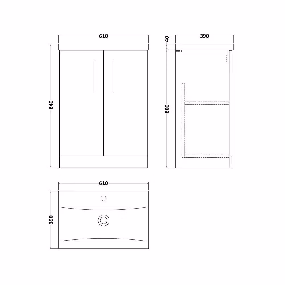 Balterley Contemporary Freestanding 2-Door Bathroom Vanity and Mid-Edge Basin in Dark Grey, Width: 60 cm – 3