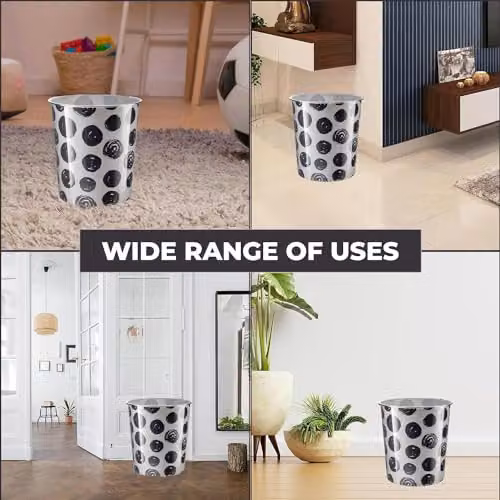 MantraRaj Pack of 2 Plastic Waste Paper Baskets, 7.7 Litre, Polka Dot Black – 5