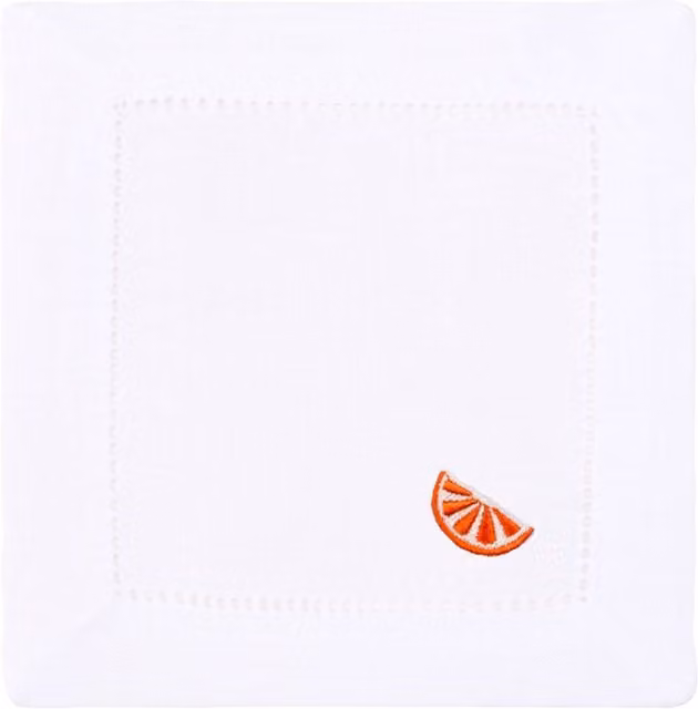 Mafra White Linen Summer Table Linen Set with Embroidered Fruit Napkins and Placemats