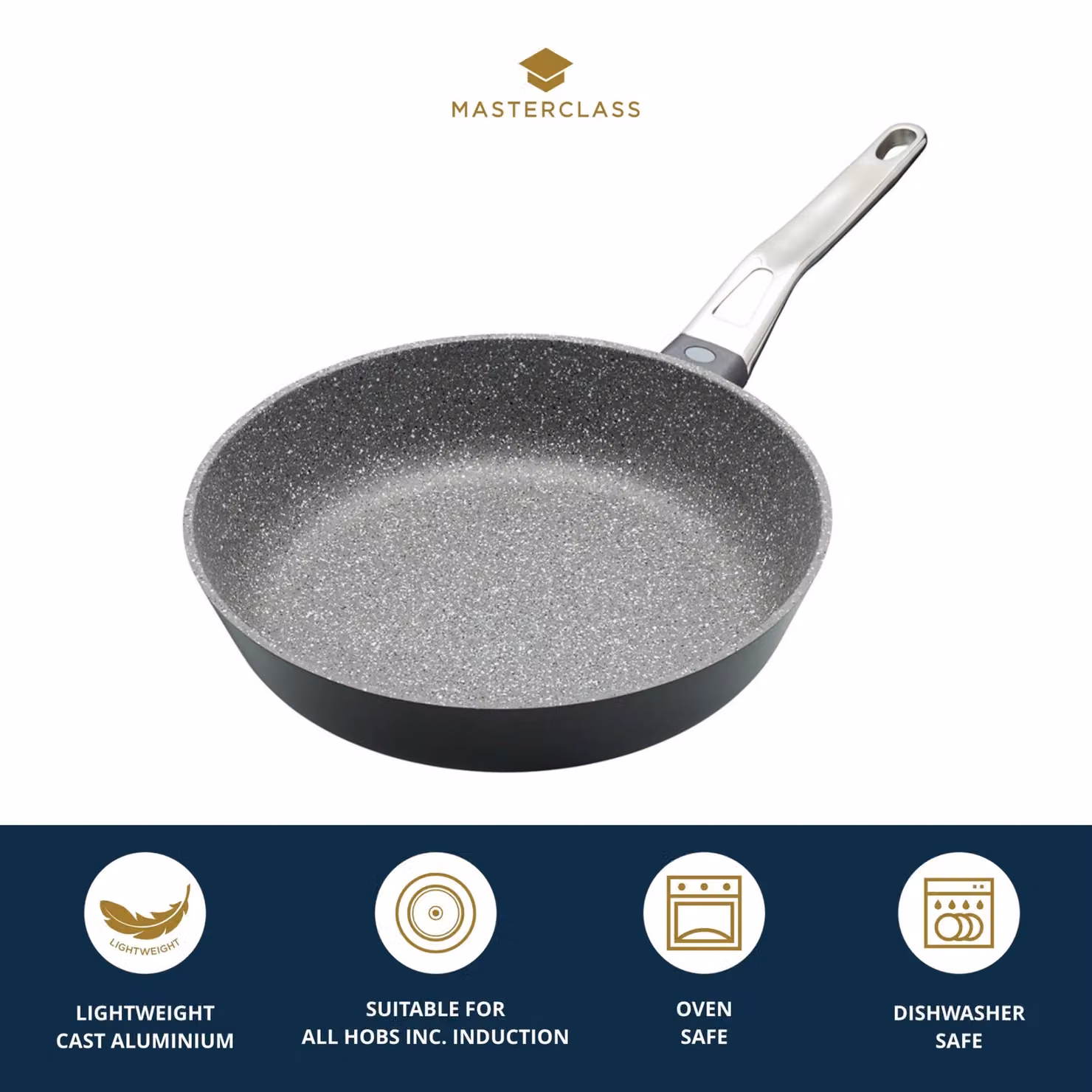 MasterClass Non-Stick Aluminium and Steel Frying Pan, 26cm, Black or Grey – 7
