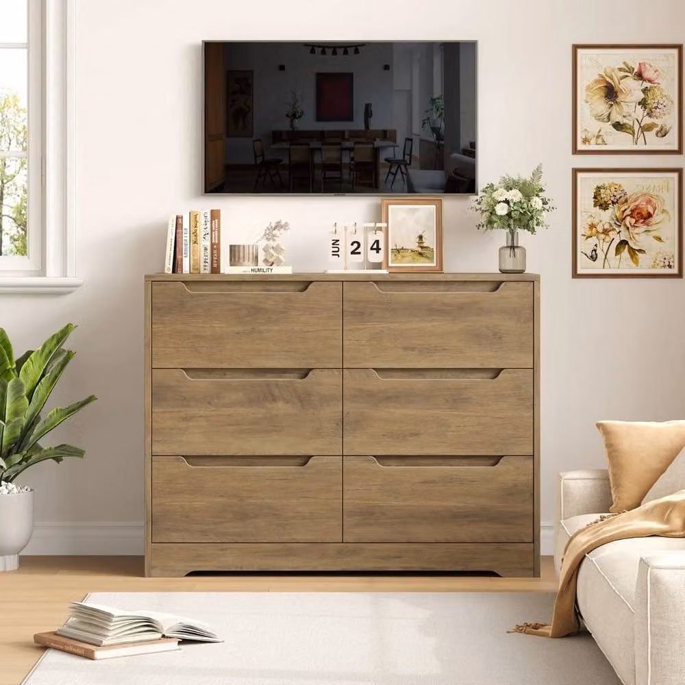 PAWNORA Modern 6 Drawer Brown Wood Dresser Chest of Drawers – 3