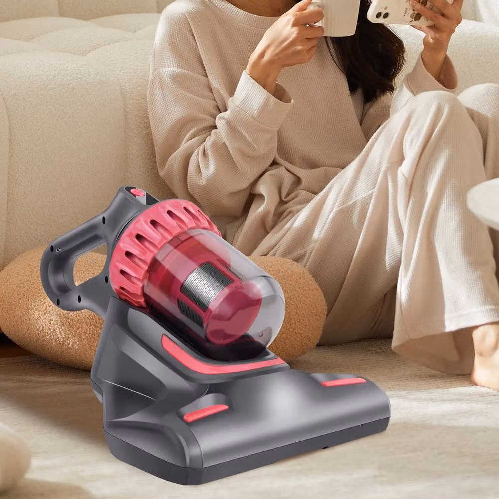 FLAVORA Cordless UV Handheld Dust Mite Vacuum in Pink with UV-C Light and Tapping Vibration – 6