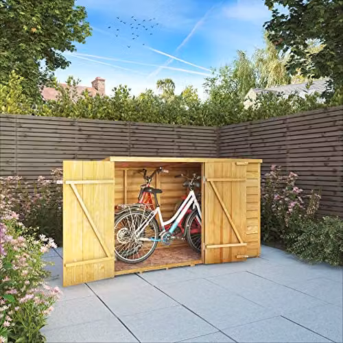 Mercia Brown Wooden Overlap Pent Bike Store with Double Doors, W/D/H: 195.2 x 98.1 x 122.4 cm – 2