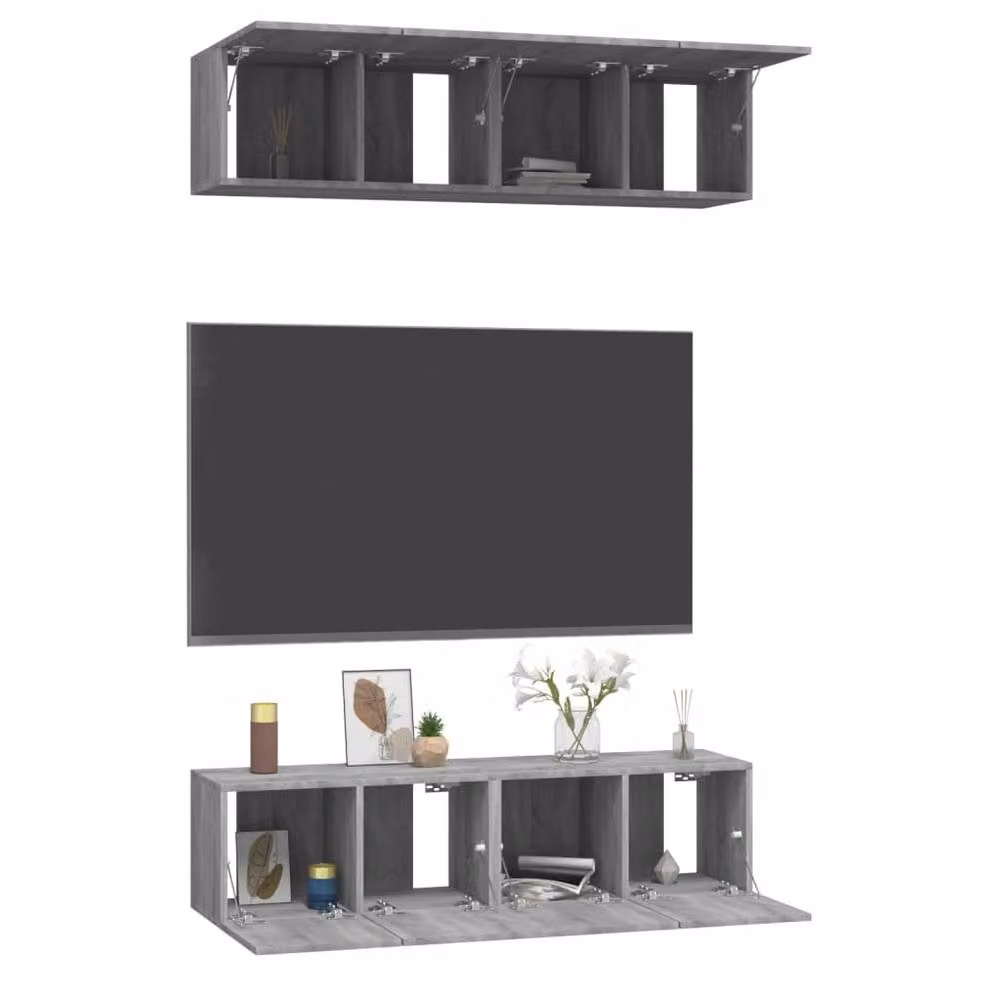 Berkfield Home Set of 4 Wall Mounted TV Cabinets in Grey Sonoma, W/D/H: 60 x 30 x 30 cm – 3