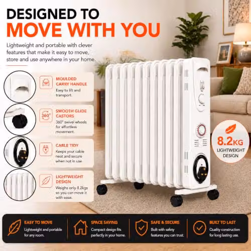 MYLEK 2500W Oil Filled Electric Radiator in White with Thermostat and Timer, W/H: 46 x 63 cm – 3