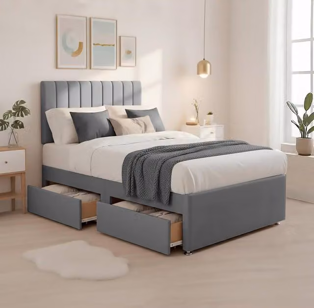Bed Time UK Luxe Divan Bed with 20in Headboard and 2 Drawer Storage, Grey, W/D/H: 200 x 200 cm – 1