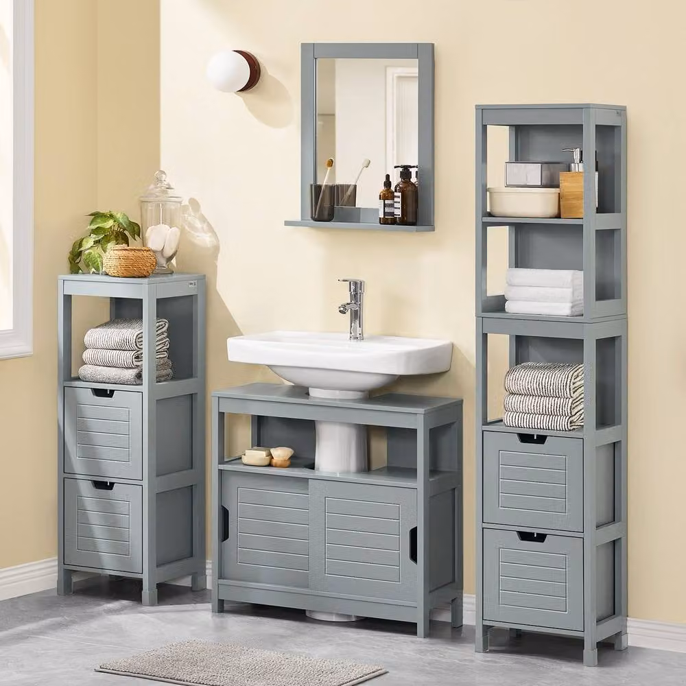 SoBuy Under Sink Cabinet with Sliding Doors in Grey, W: 60 cm, H: 60 cm – 2