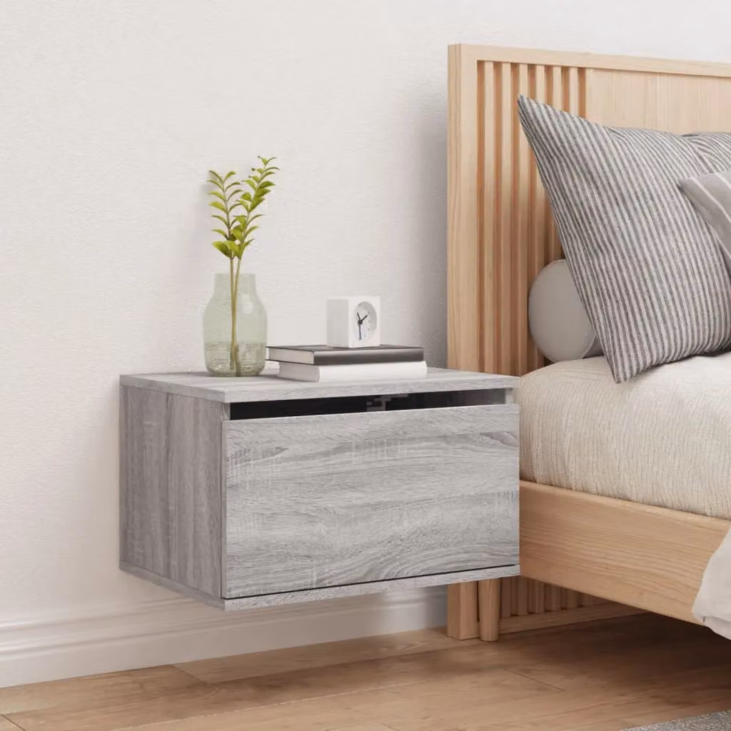 Berkfield Home Wall-mounted Bedside Cabinet with Integrated LED Lights in Grey Sonoma – 3