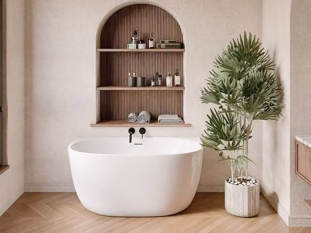 Vente-unique White Oval Semi-Freestanding Acrylic Bath, W/D/H: 130 x 72 x 58 cm – 1
