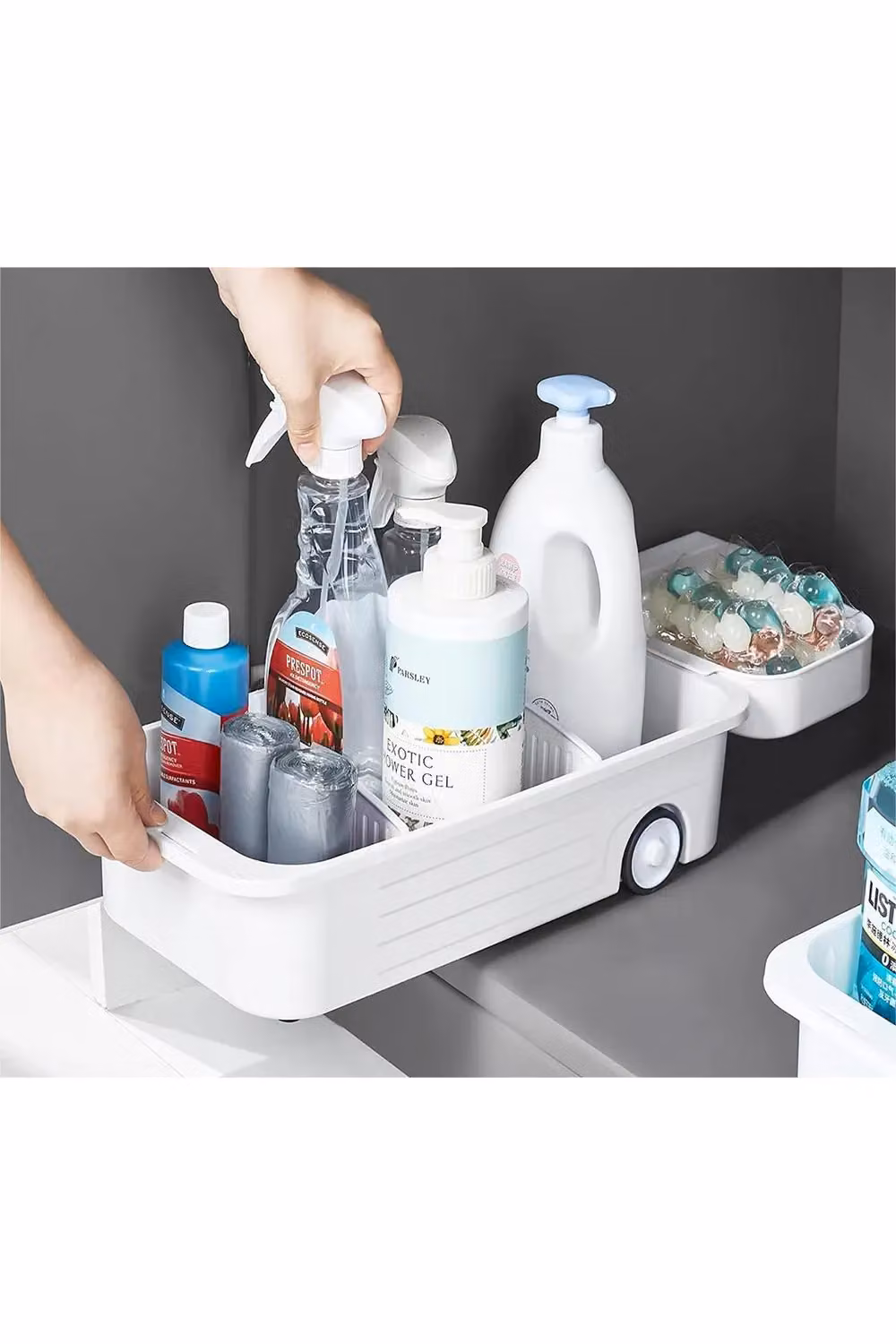 Living and Home 3-Grid Pull Out Sliding Storage Basket with Soap Box Wheeled Cabinet Drawer Organiser in White – 2