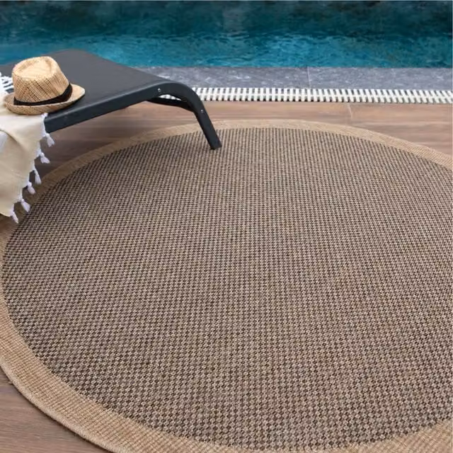 The Rugs Nature Collection Checkered Circle Outdoor Rug in Dark Grey and Brown Polypropylene
