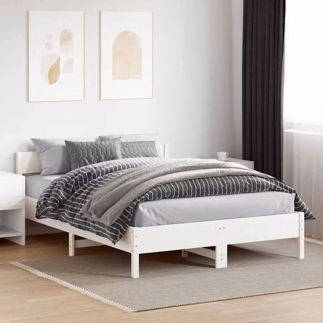 Berkfield Home Beautiful Solid Wood Pine Bed Frame in White W/D/H: 160 x 200 x 71.5 cm