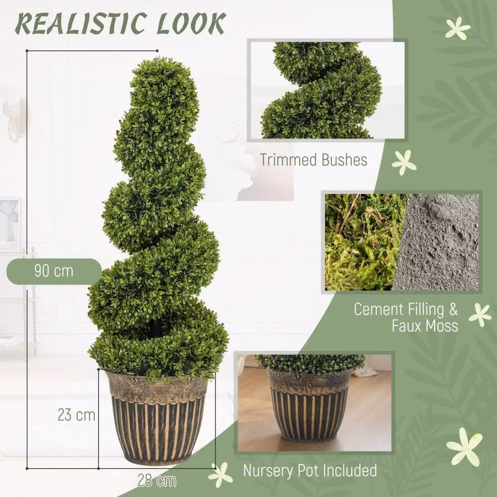 Wyld Haus Set of 2 Artificial Spiral Boxwood Topiary Trees in Pots, Height: 90 cm, Light Green – 5