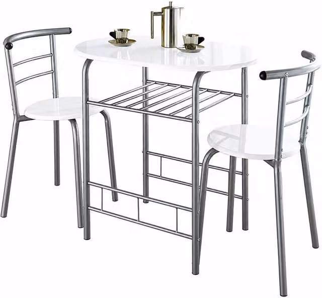 SPOT ON DEALZ White High Gloss Rectangular Dining Table and 2 Chairs Set with Metal Frame and MDF Top, W/D/H: 120 x 74 x 74 cm