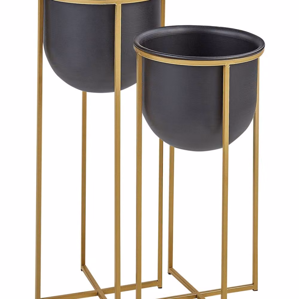 Wyld and Coco Arcadia Modern Metal Plant Stand Set of 2 in Black and Gold – 2