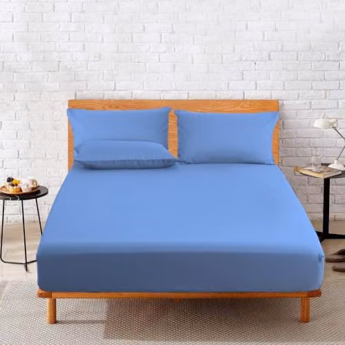 Home Sweet Home UK Snug City Double Fitted Sheet, Light Blue Polycotton, Depth: 25 cm, W/D/H: 140 x 200 cm – 2