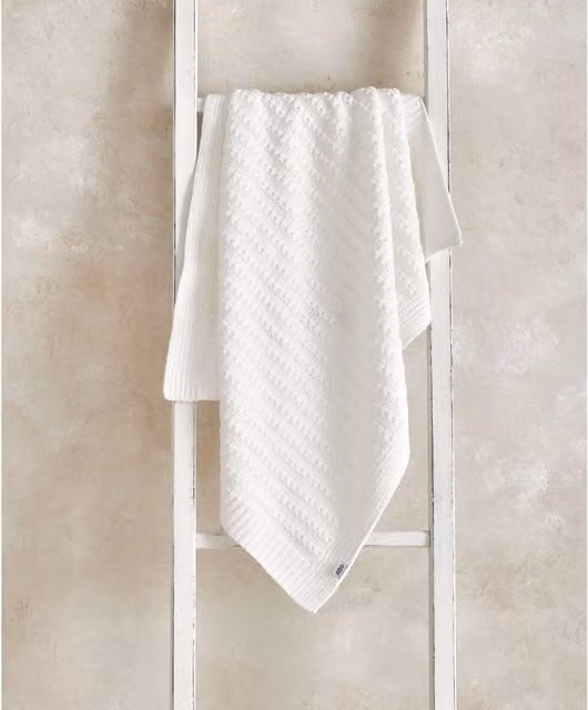Mamas & Papas White Striped Chenille Woven Baby Blanket