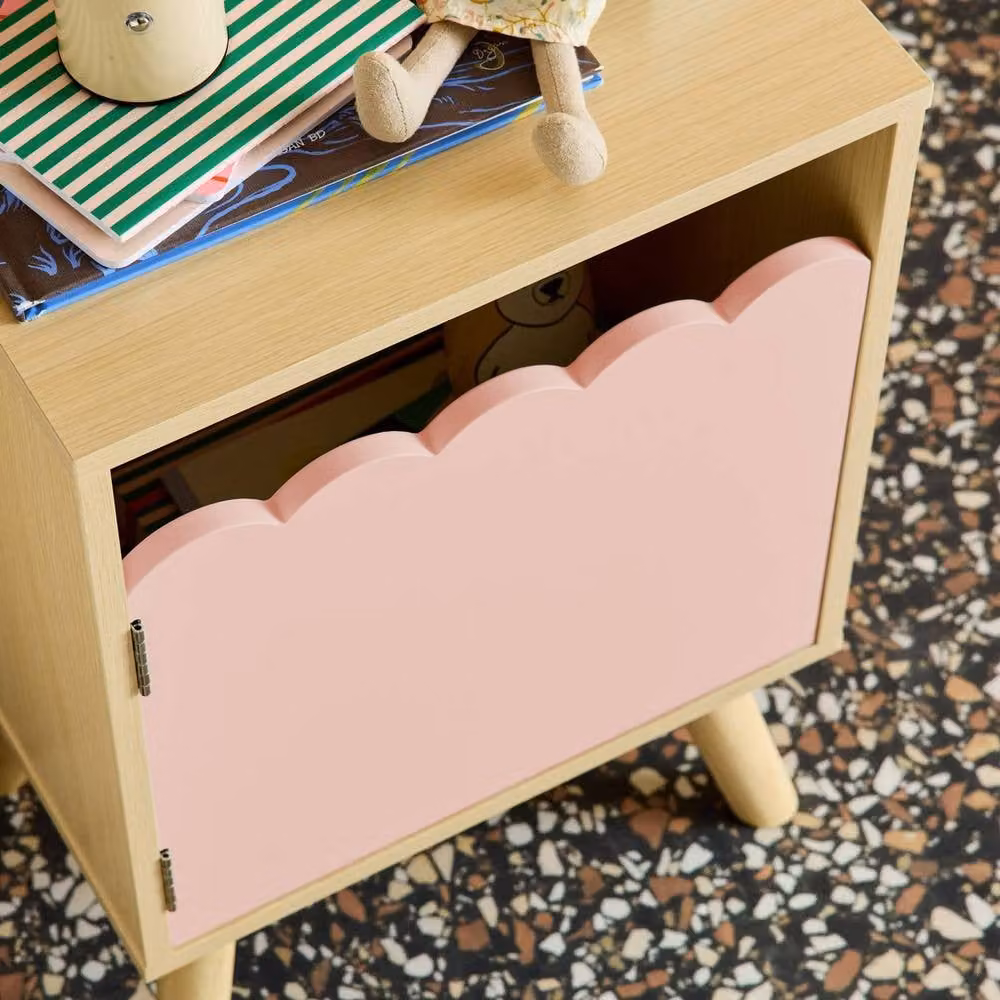 sweeek Children's Bedside Table in Pink with One Door and Scandinavian Wood Design – 3
