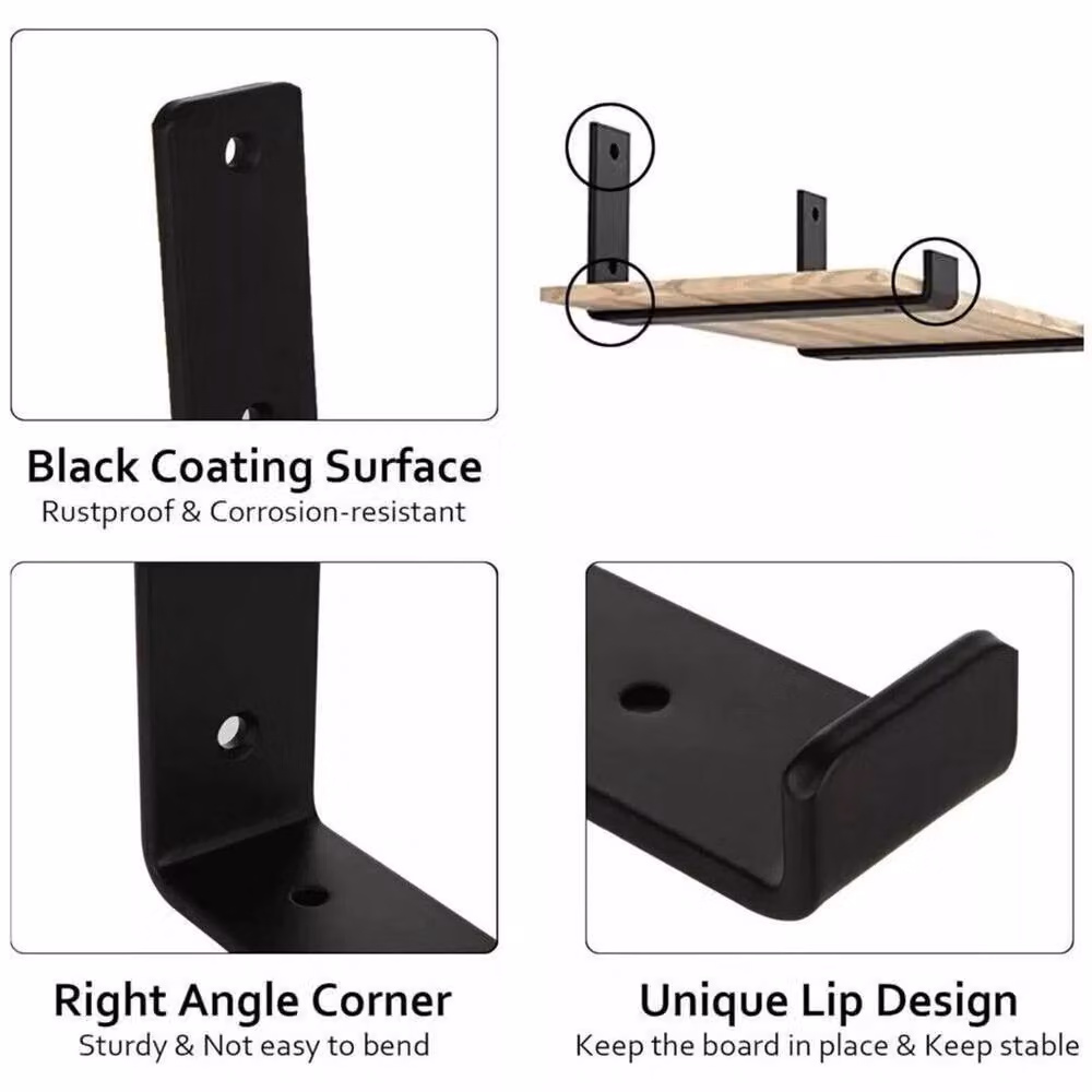 FLAVORA 8 Pack Industrial Steel Shelf Brackets in Matt Black – 4